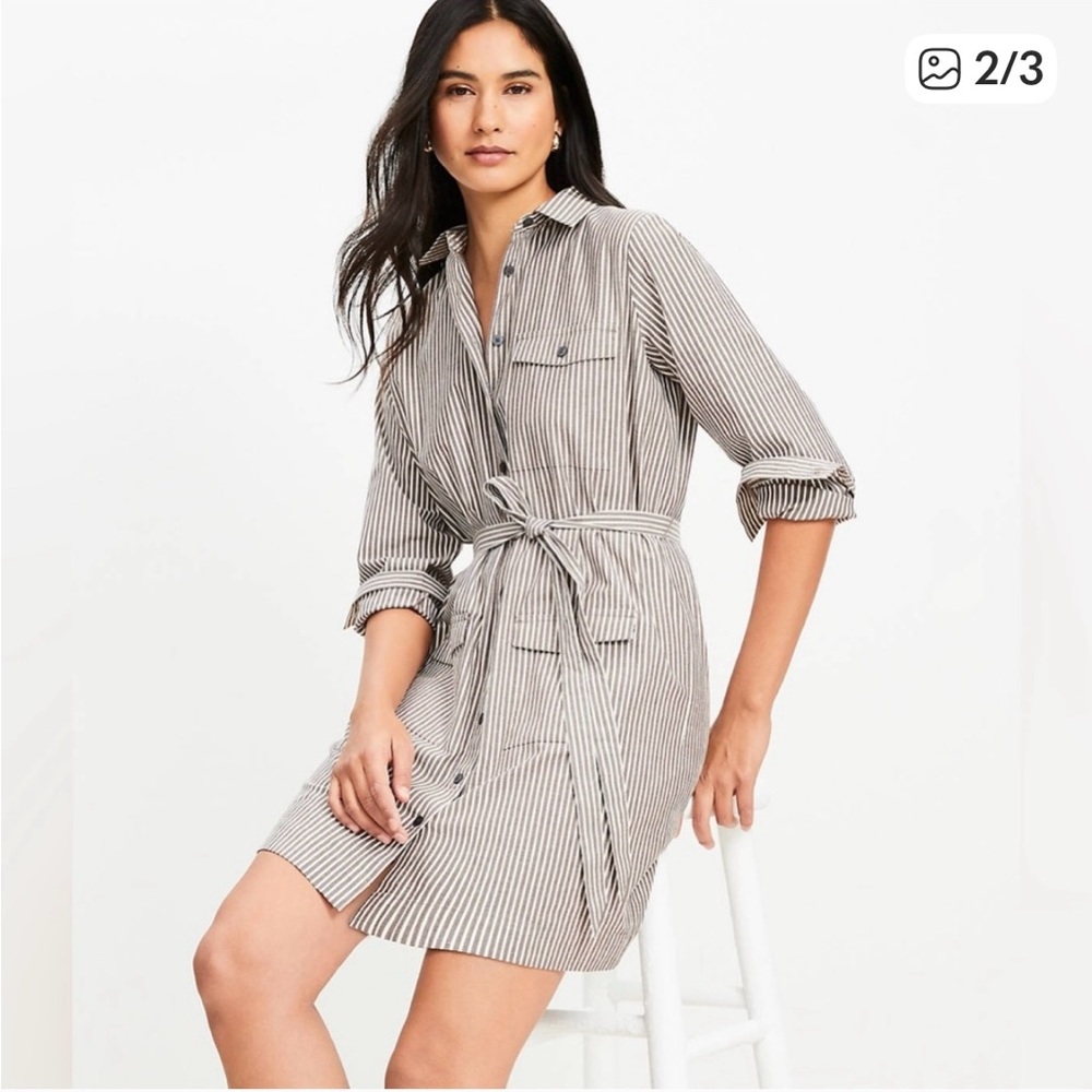 NWT LOFT Striped Belted Shirtdress - Picture 2 of 3